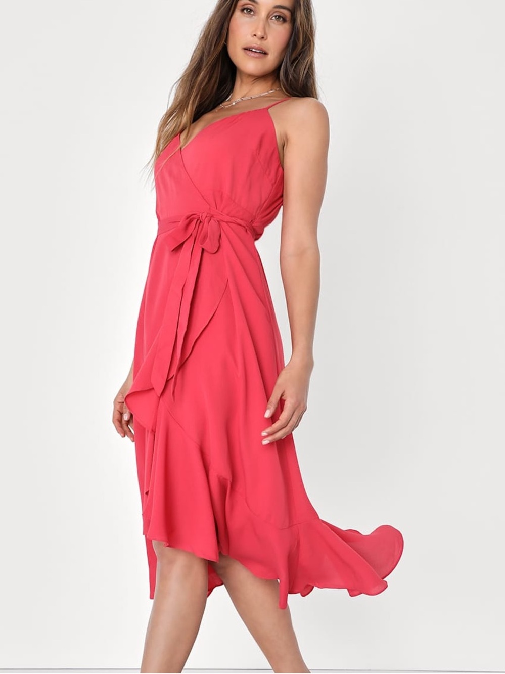 Lulus Manhattan Moment Berry Pink Wrap Dress M